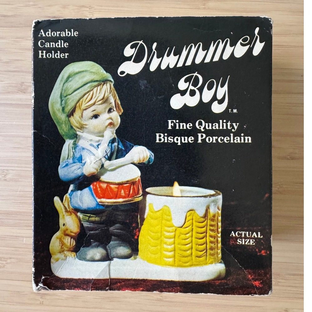 Vintage 1978 Jasco Christmas Luvkins Drummer‎ Boy Bisque Porcelain Candle Holder